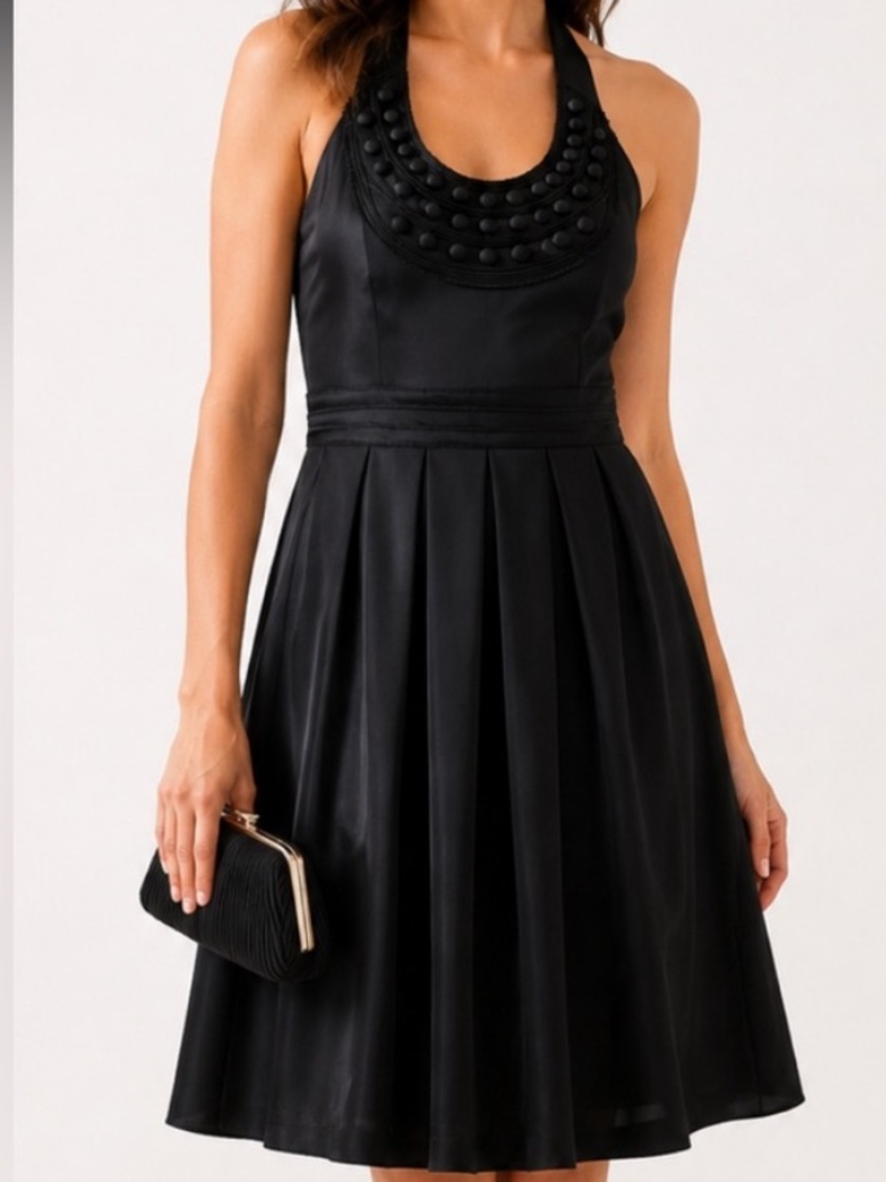 Ann Taylor LOFT Black Cocktail Party Dress LBD Button Neckline A-Line Sz 0